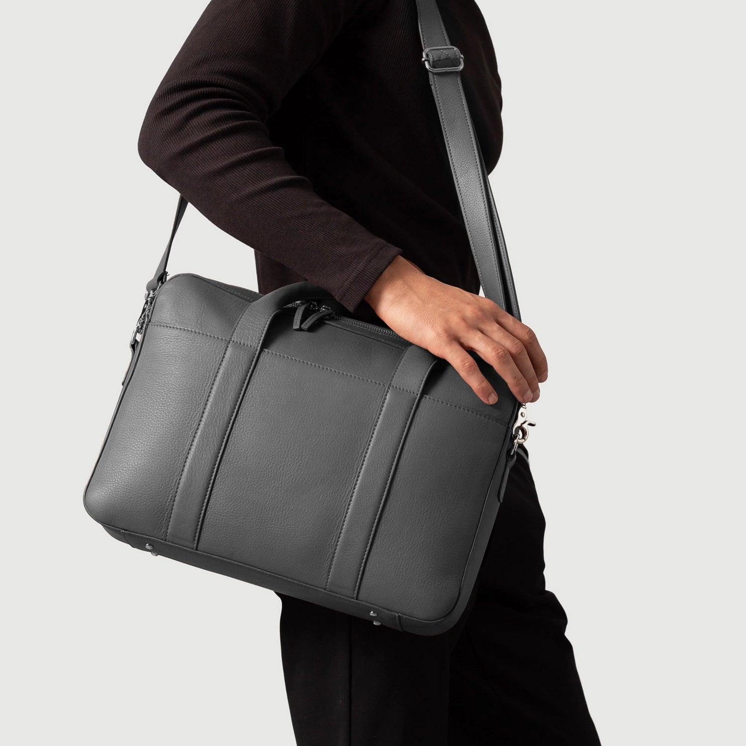 Gray Leather Briefcase Bags