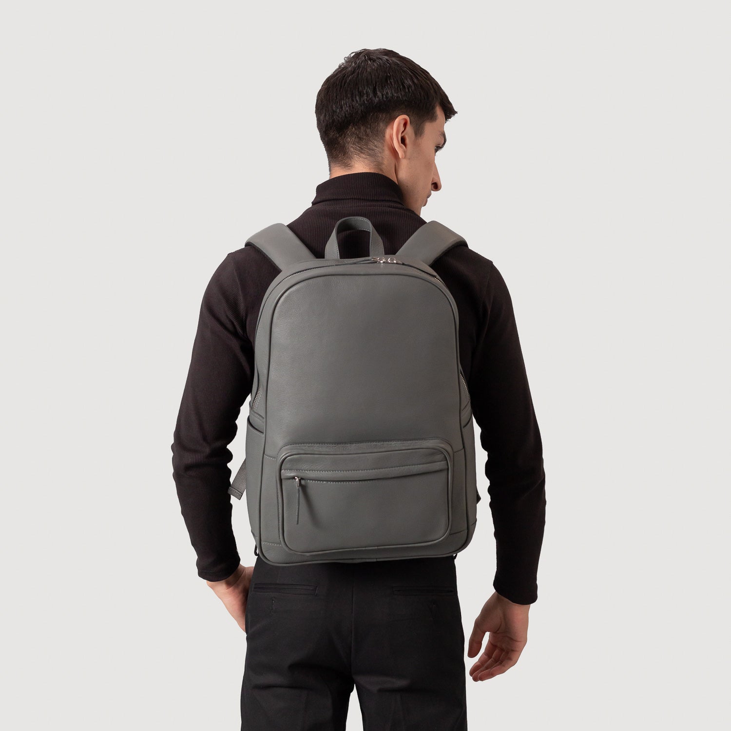 Gray Leather Backpack