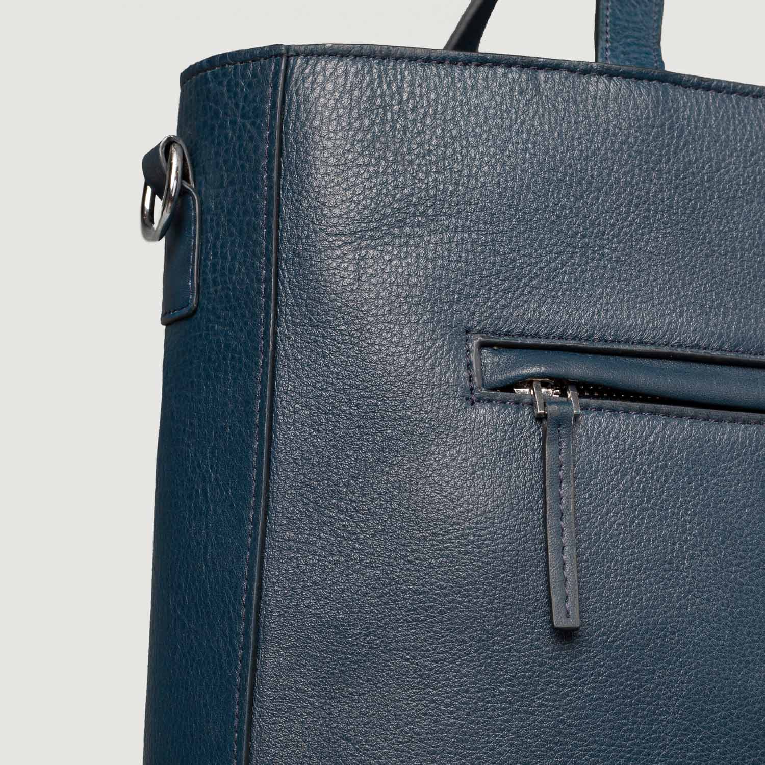 Blue Leather Tote Bag