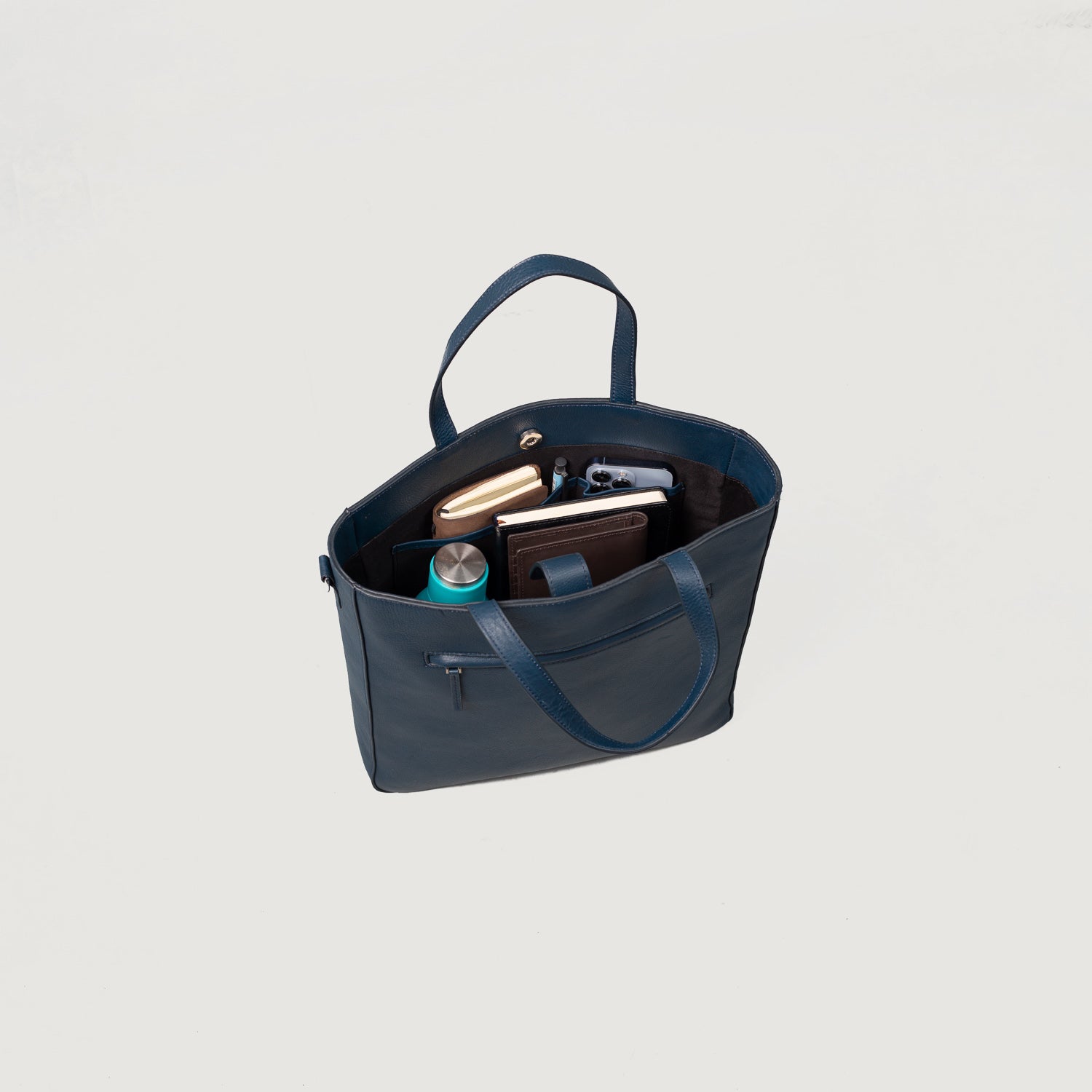 Blue Leather Tote Bag