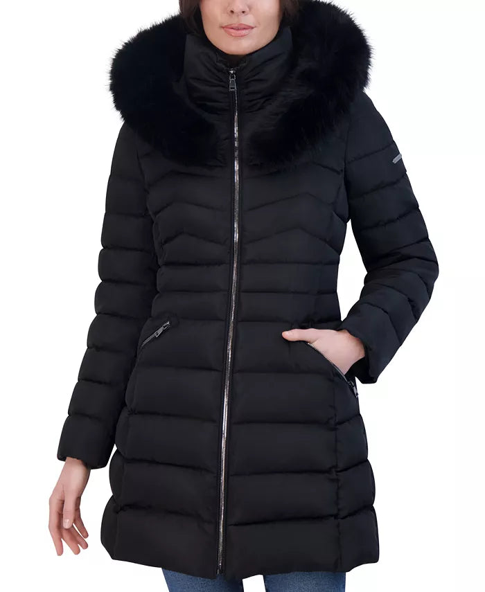 Shelli Segal Hooded Fur Puffer Jacket For Women