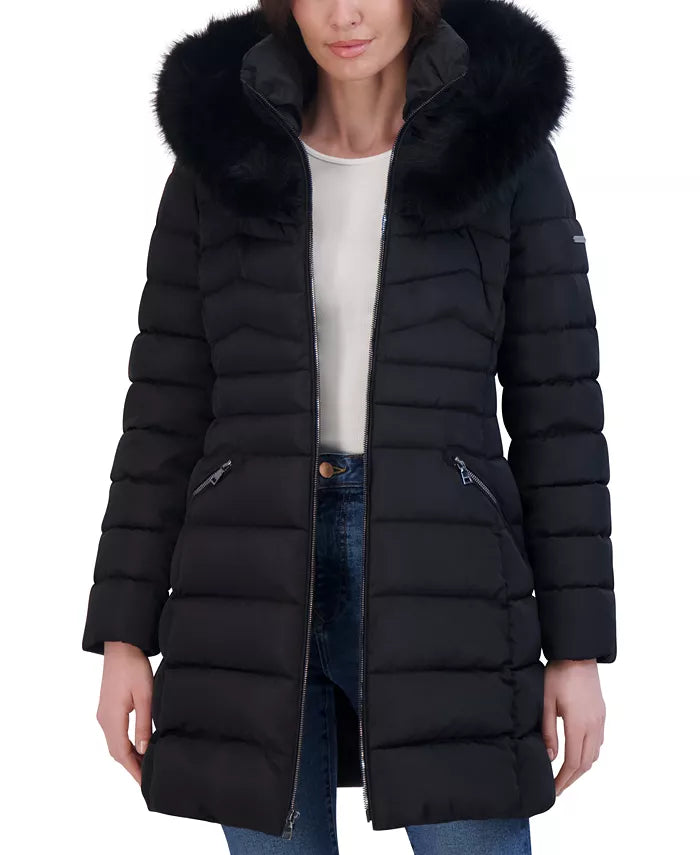Shelli Segal Hooded Fur Puffer Jacket For Women