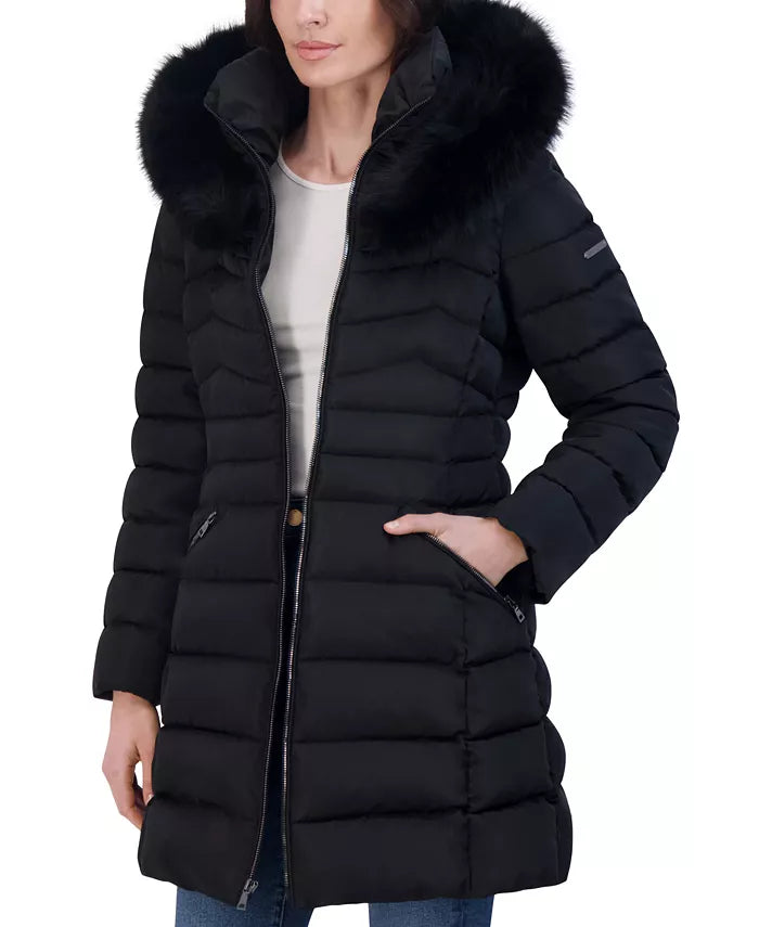 Shelli Segal Hooded Fur Puffer Jacket For Women