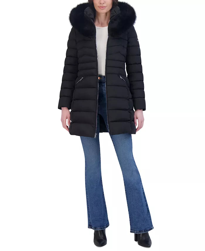 Shelli Segal Hooded Fur Puffer Jacket For Women