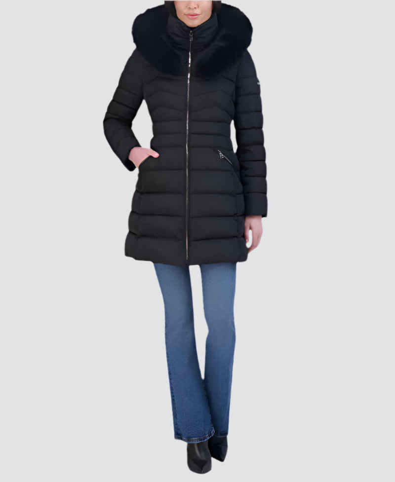 Shelli Segal Hooded Fur Puffer Jacket For Women