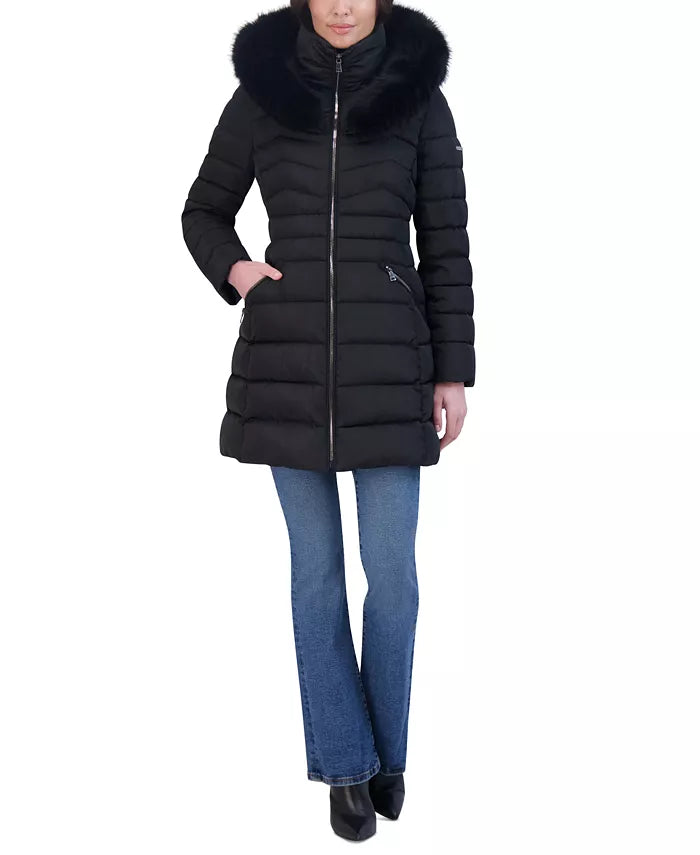 Shelli Segal Hooded Fur Puffer Jacket For Women