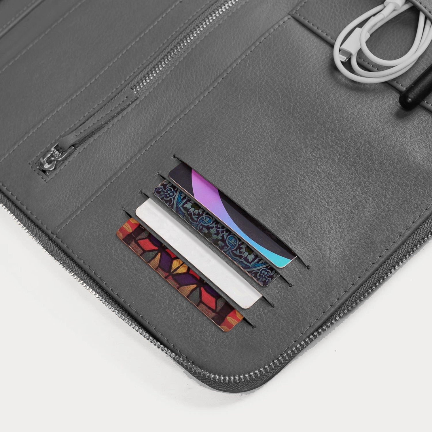 Gray Leather Folio Organizer