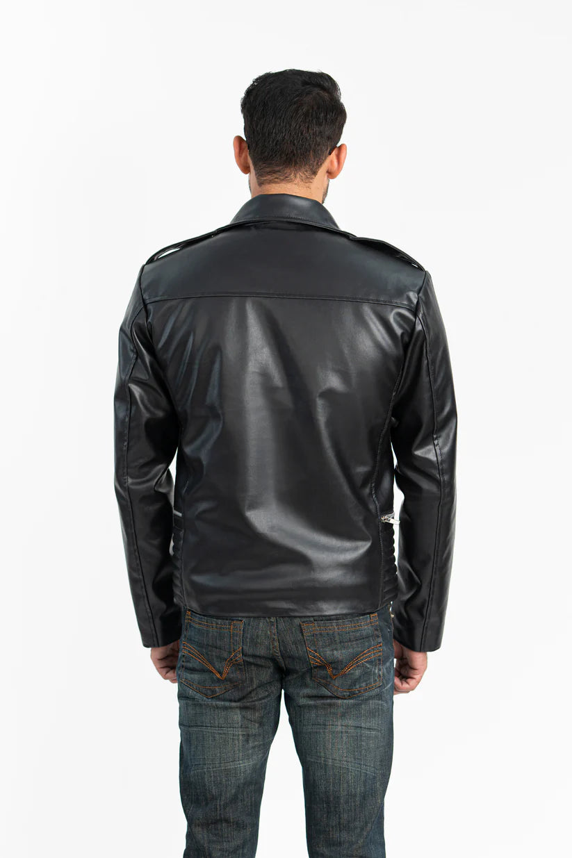 Back View of Men’s Vanguard Faux Leather Jacket by Aurified, Durable and Sustainable Material