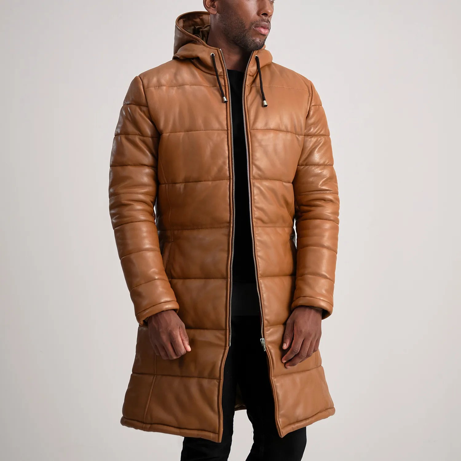 Floyd Hooded Leather Puffer Coat