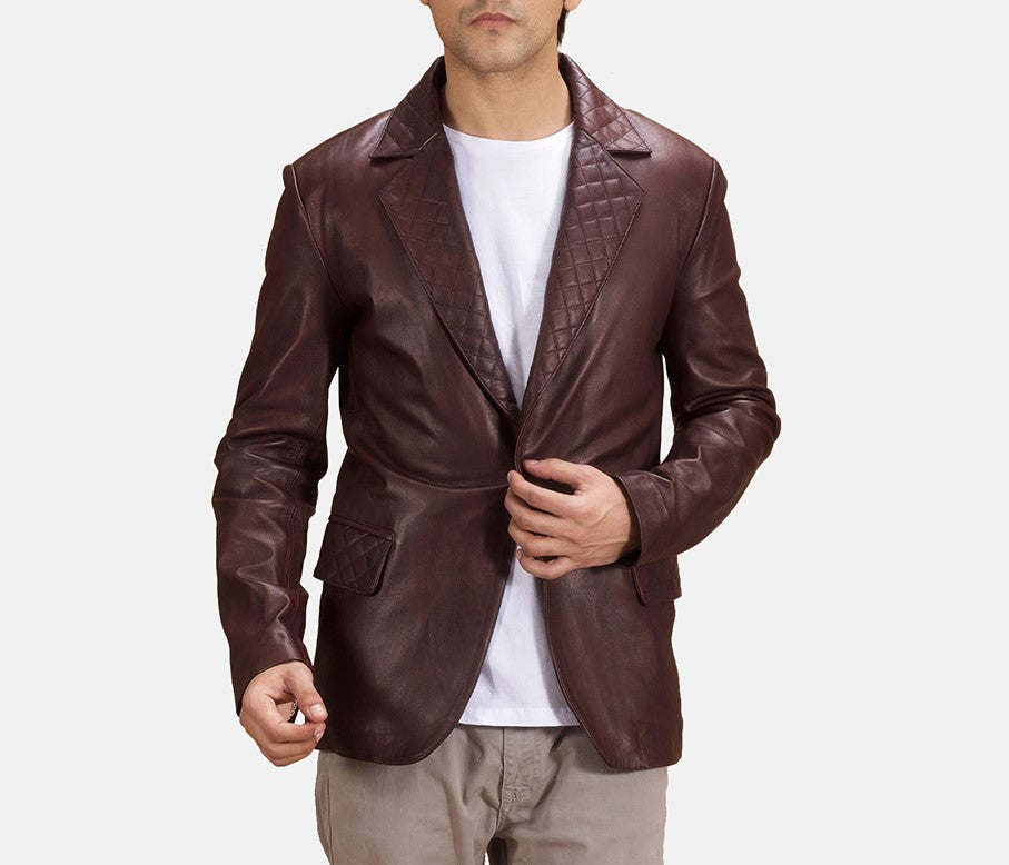 Radaron Quilted Maroon Leather Blazer