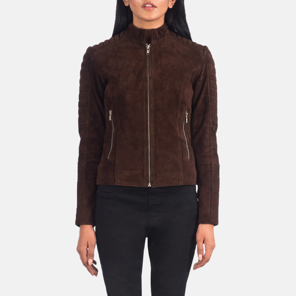 Adalyn Quilted Mocha Suede Biker Leather Jacket