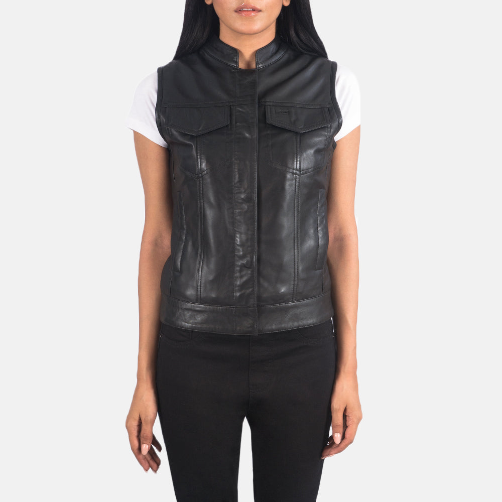 Rayne Moto Leather Vest For Womens