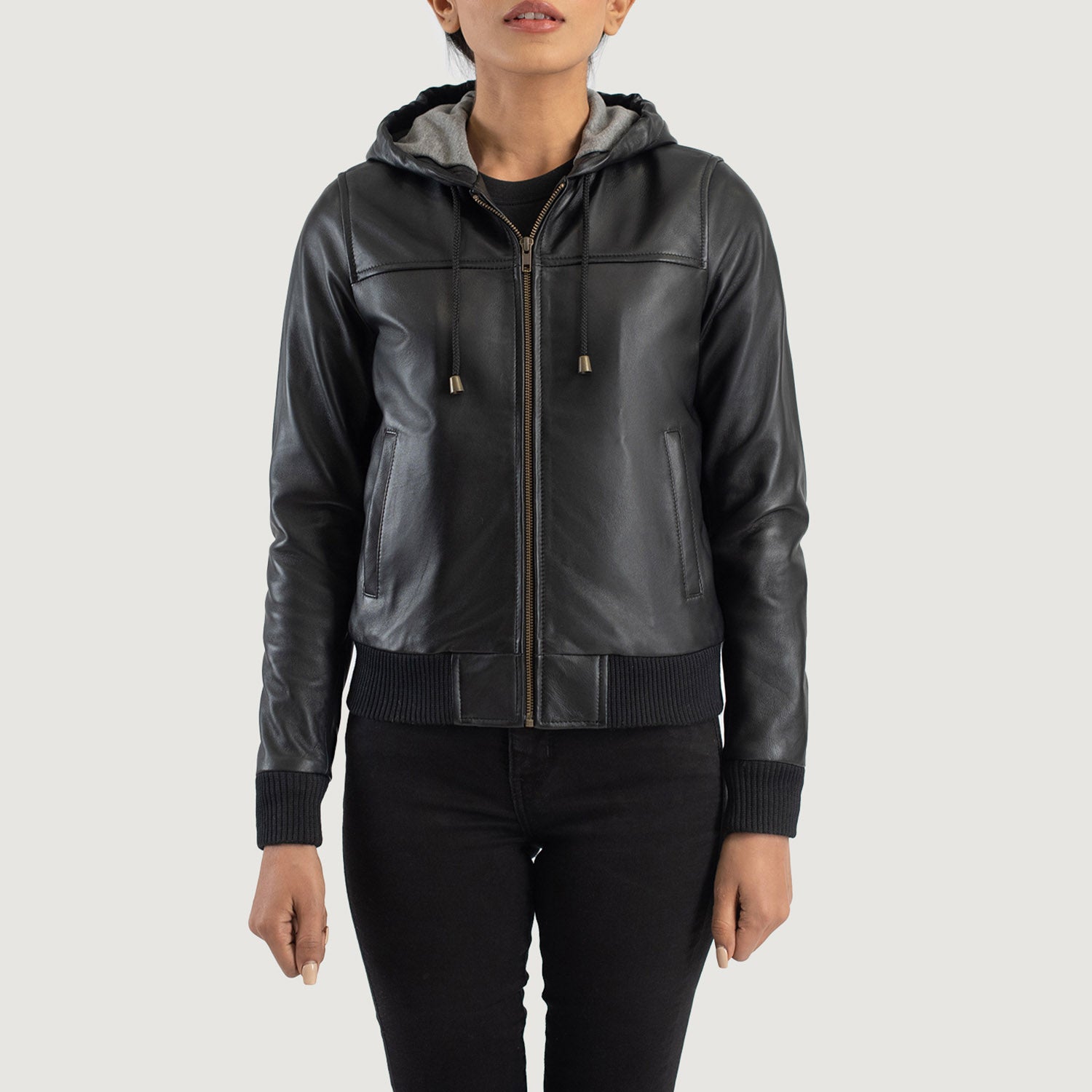Rebella Hooded Bomber Leather Jacket