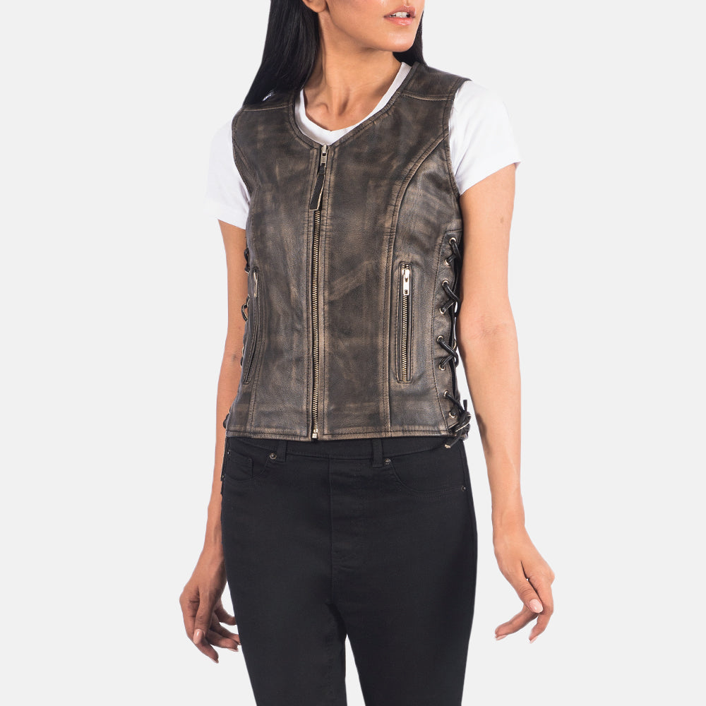 Vanda Biker Leather Vest For Women
