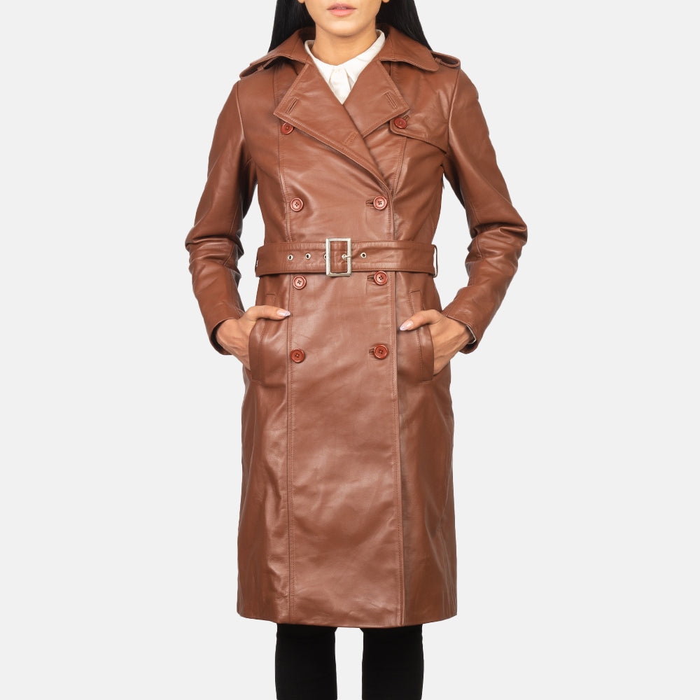 Alice Double Breasted Leather Coat For Women