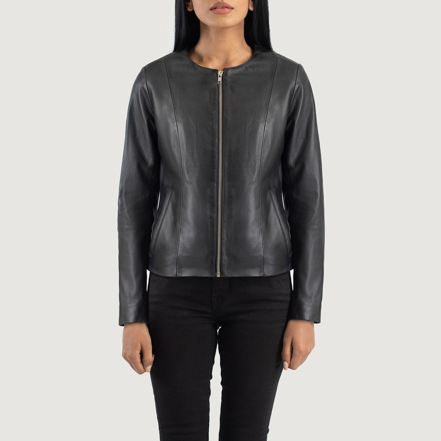 Elixir Collarless Biker Leather Jacket