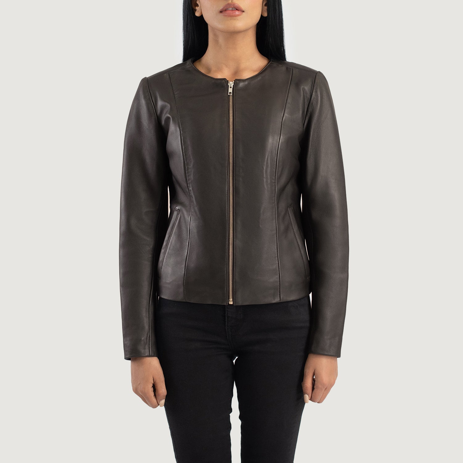 Elixir Collarless Biker Leather Jacket