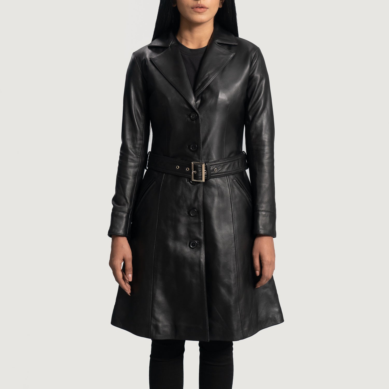Moonlight Trench Leather Long Coat For Women