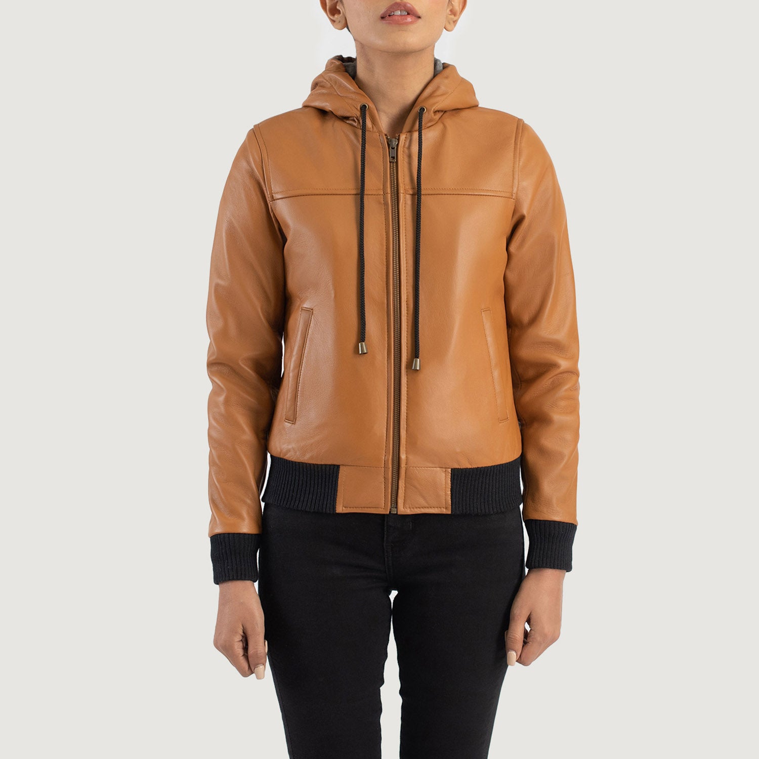 Rebella Hooded Bomber Leather Jacket