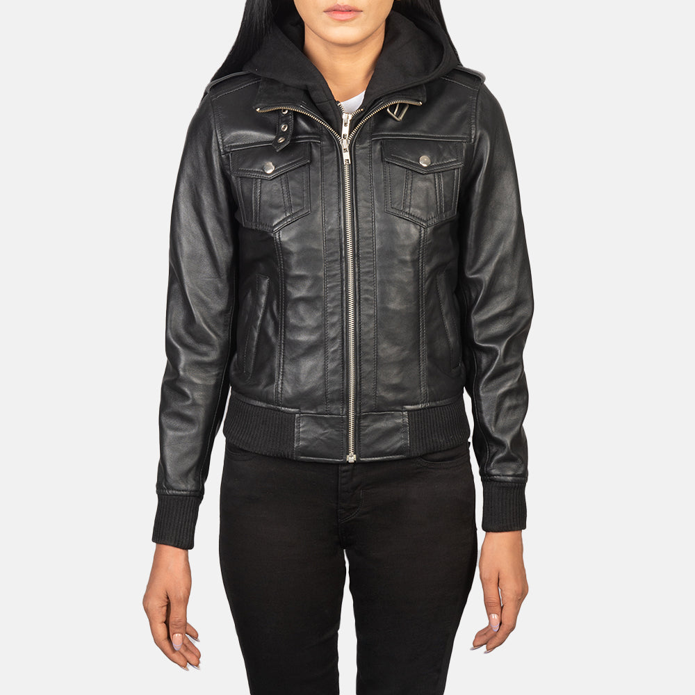 Roslyn Hooded Bomber Leather Jacket