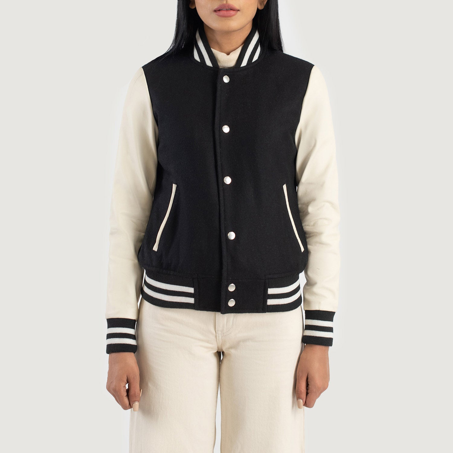 Savant Hybrid Black-Maroon Varsity Jacket For Women