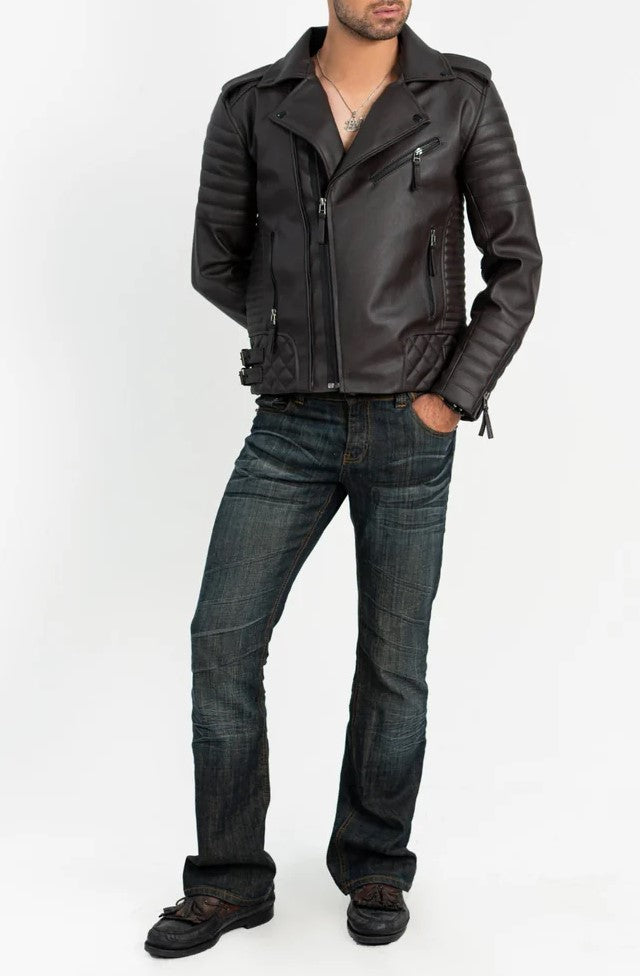 Aurenza brown quilted faux leather jacket styled for evening and urban looks
