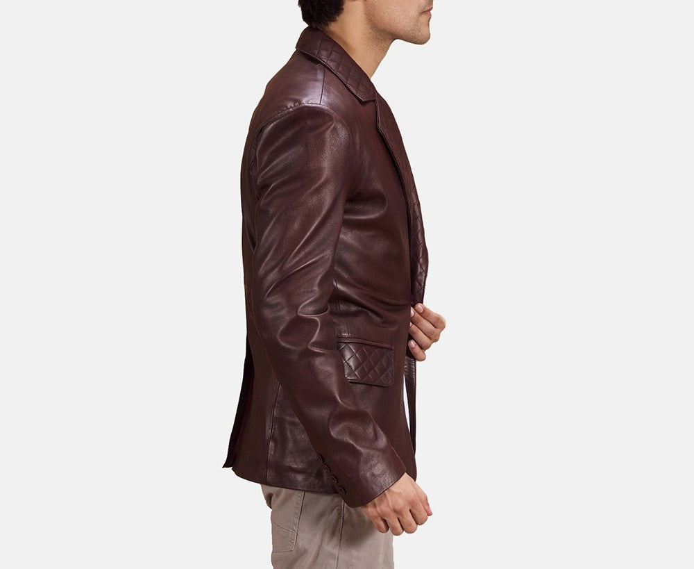 Radaron Quilted Maroon Leather Blazer