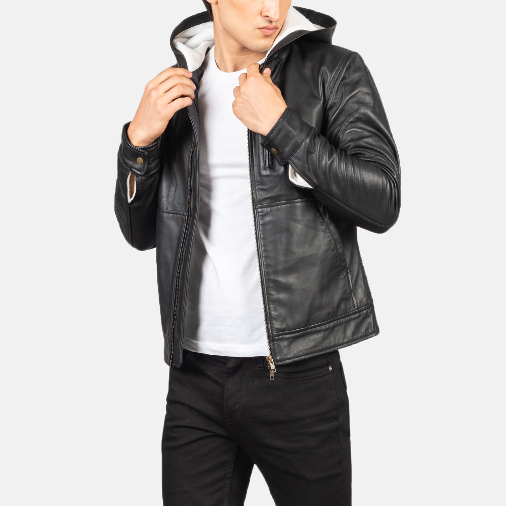 Baston Hooded Leather Bomber Jacket