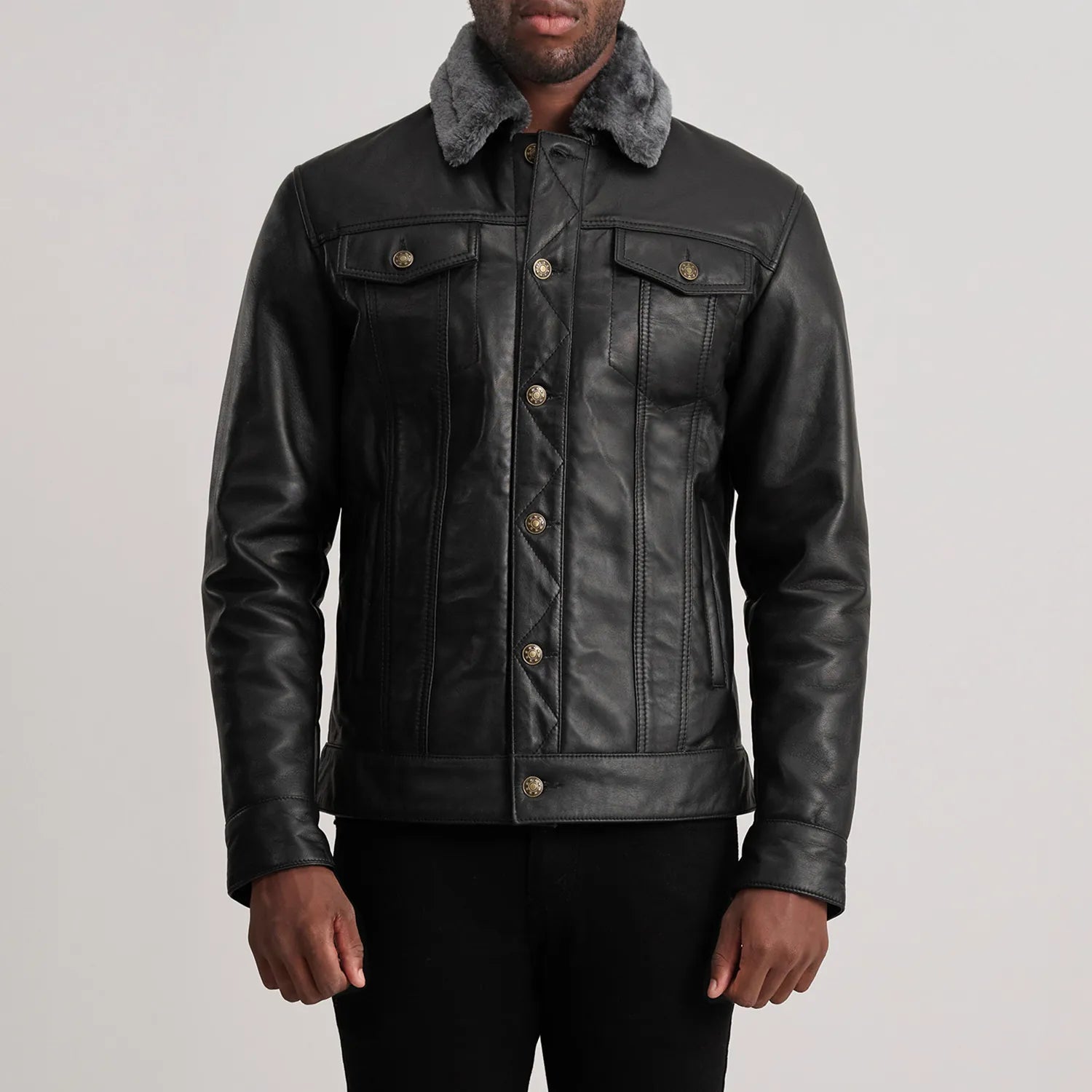 Dallis Leather Shearling Trucker Jacket