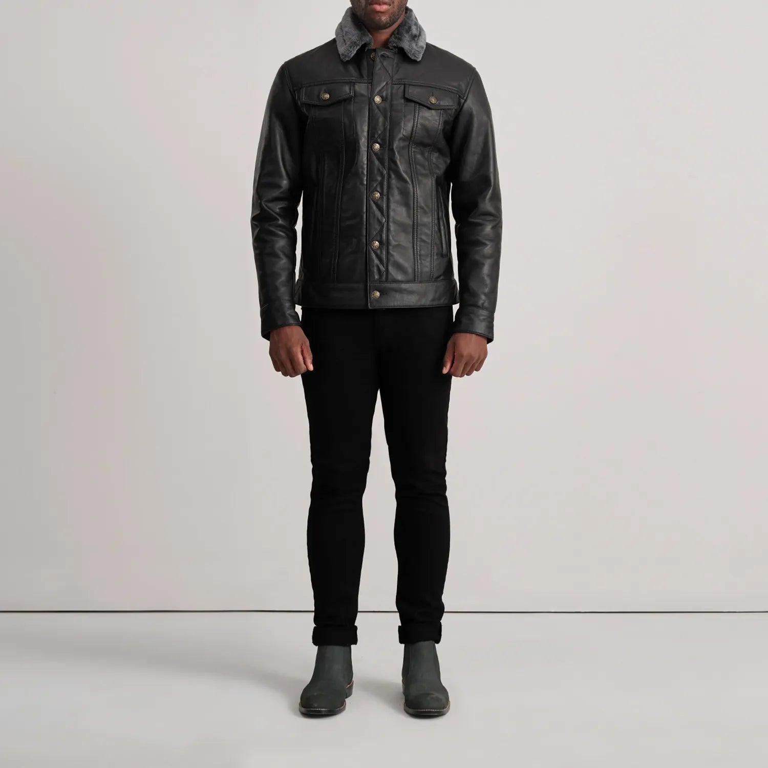 Dallis Leather Shearling Trucker Jacket