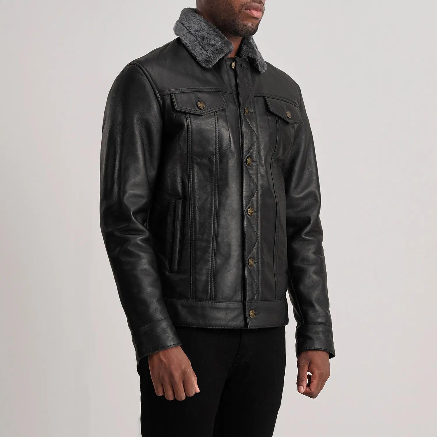Dallis Leather Shearling Trucker Jacket
