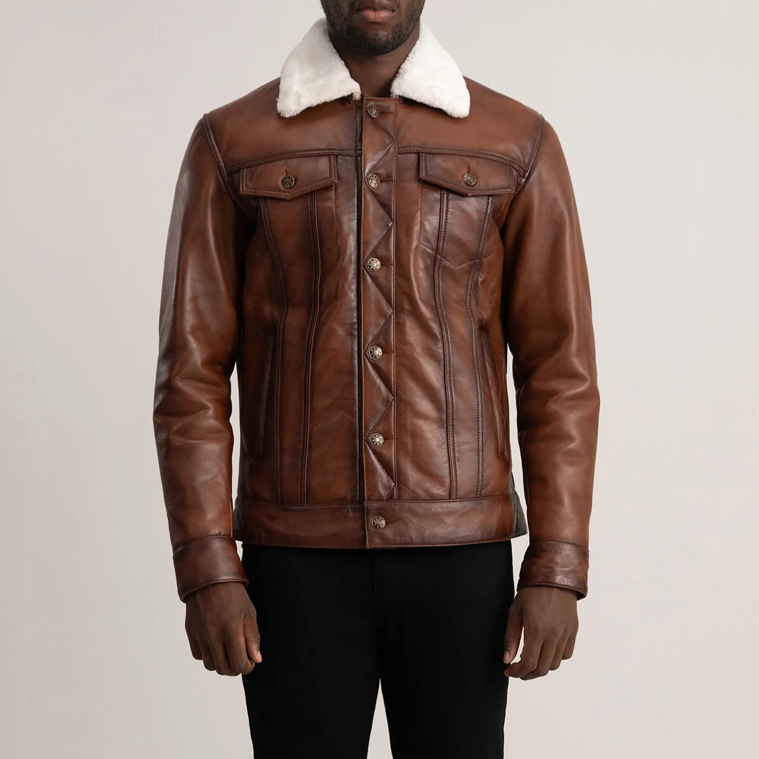 Dallis Leather Shearling Trucker Jacket