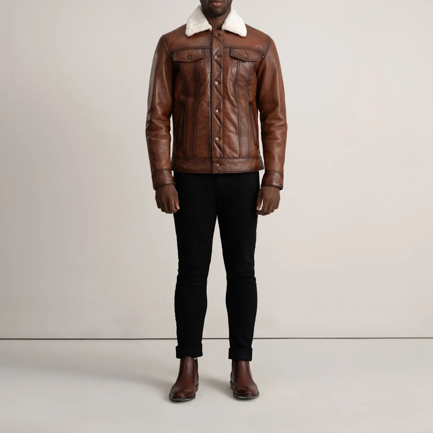 Dallis Leather Shearling Trucker Jacket