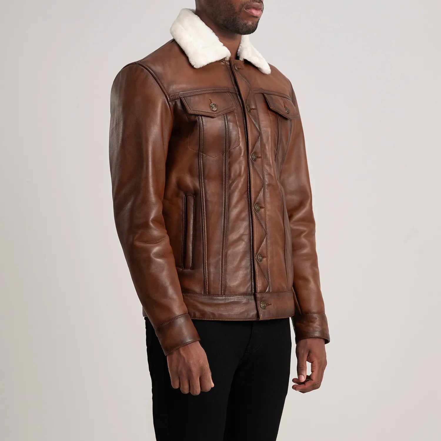 Dallis Leather Shearling Trucker Jacket
