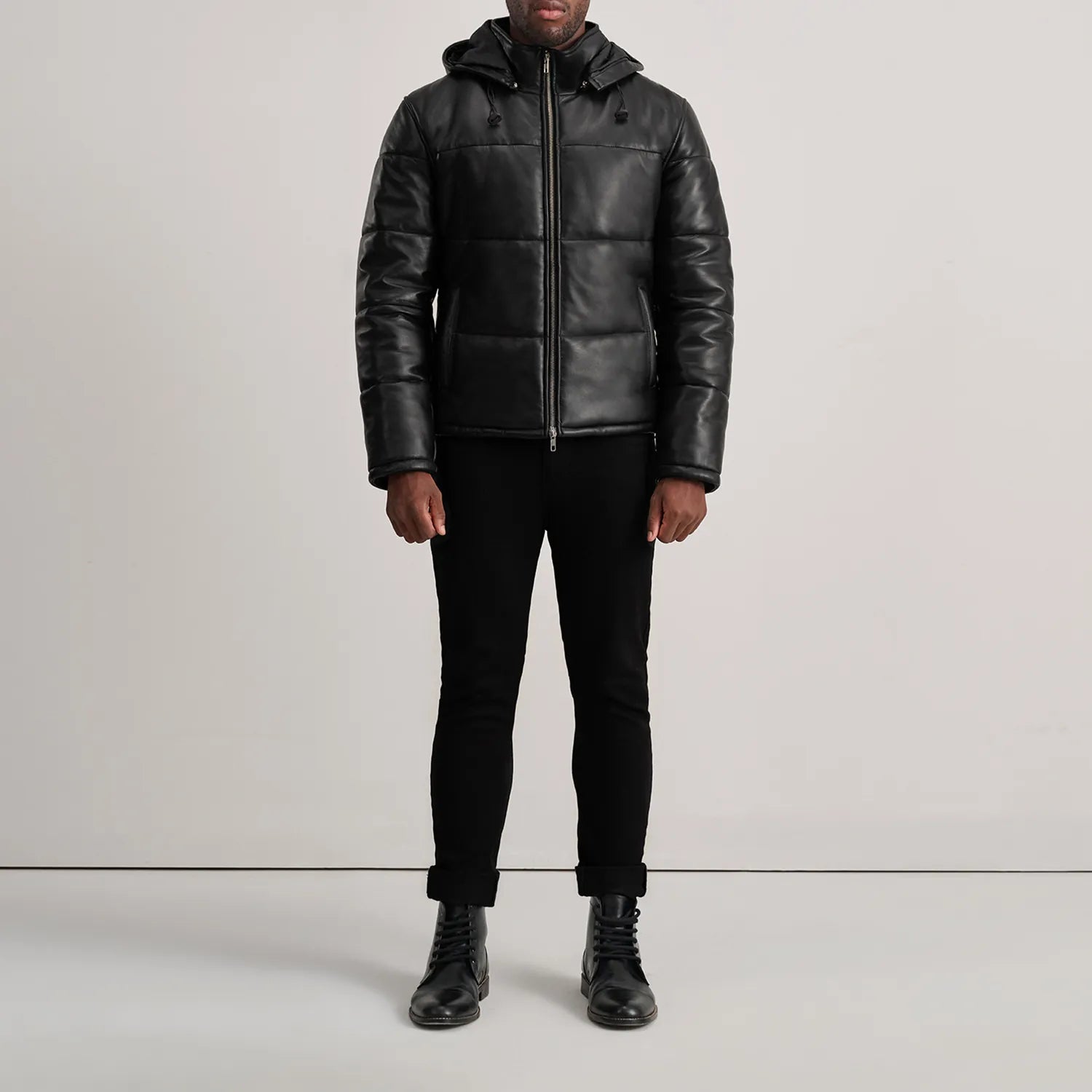 Gordon Hooded Leather Puffer Jacket