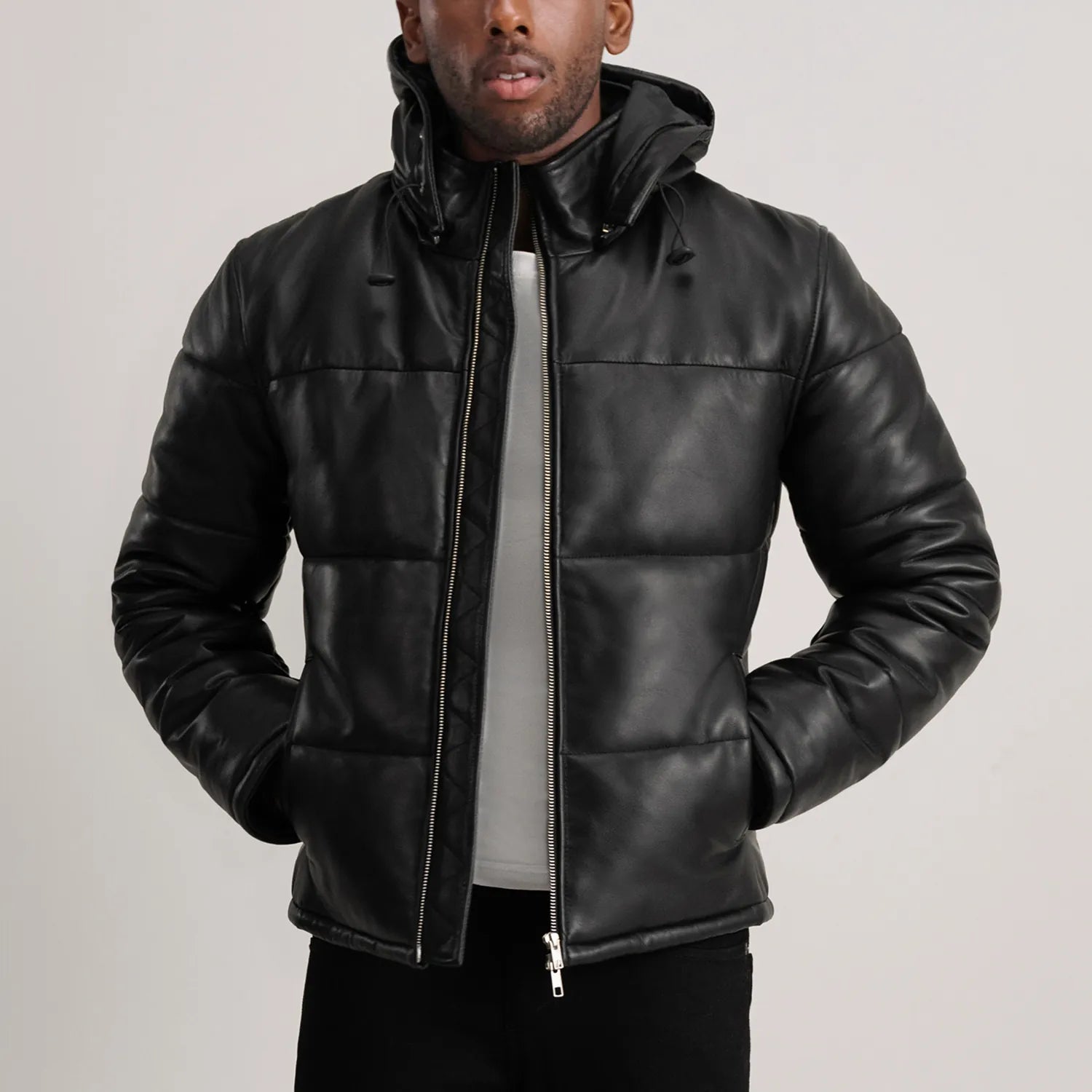 Gordon Hooded Leather Puffer Jacket