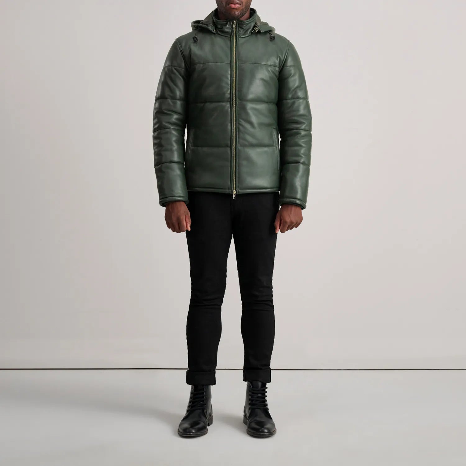 Gordon Hooded Leather Puffer Jacket