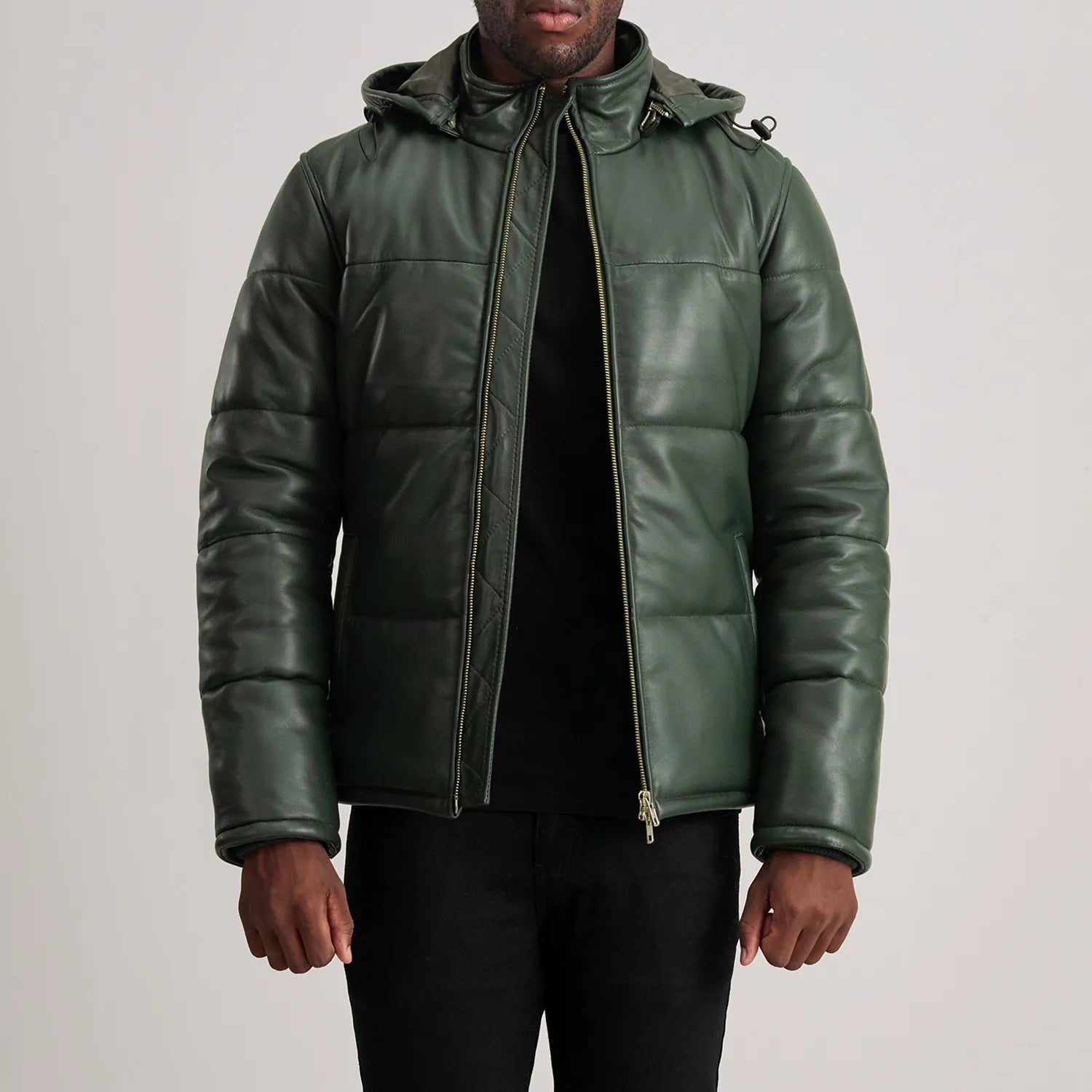 Gordon Hooded Leather Puffer Jacket