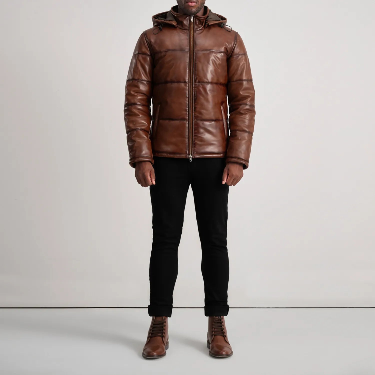 Gordon Hooded Leather Puffer Jacket