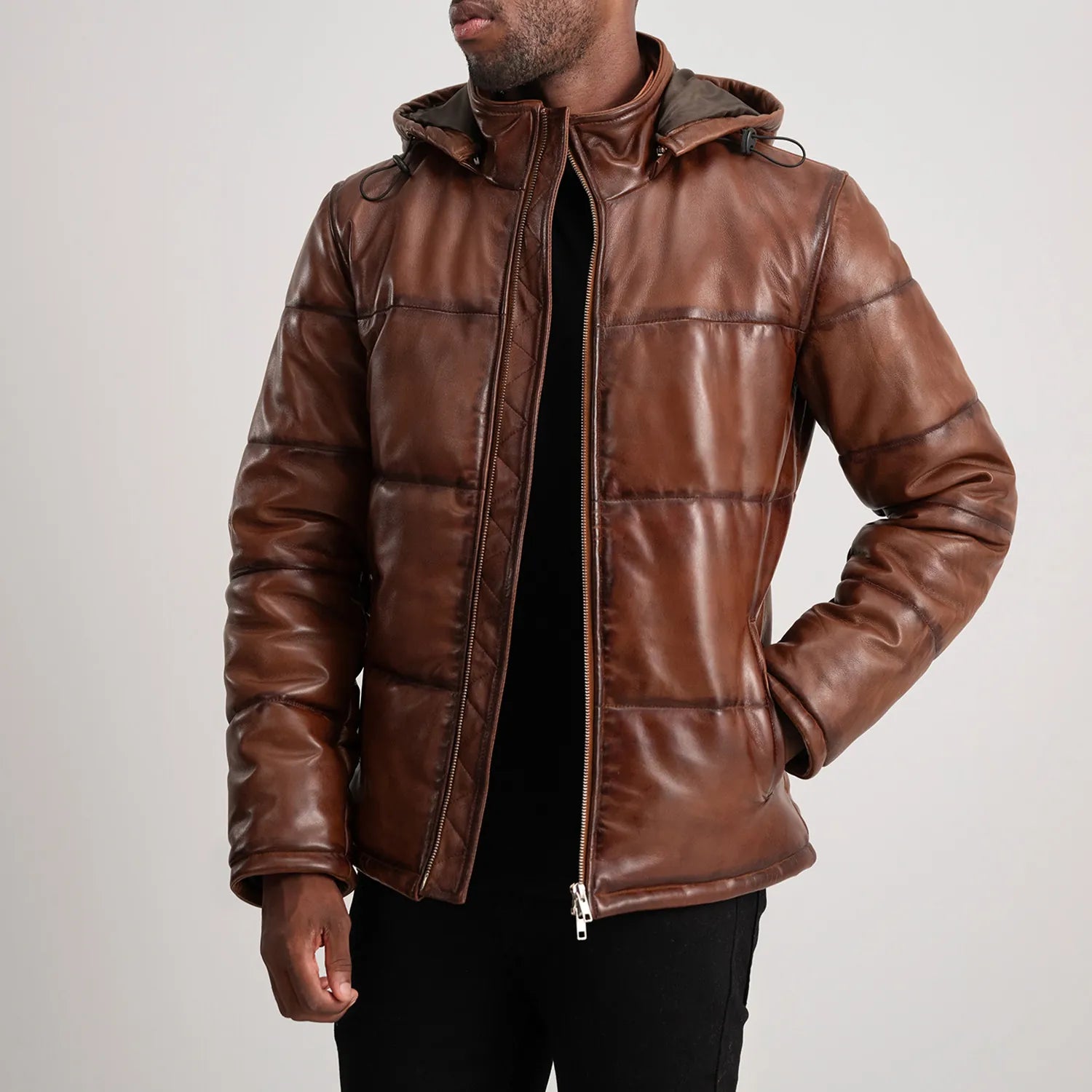 Gordon Hooded Leather Puffer Jacket