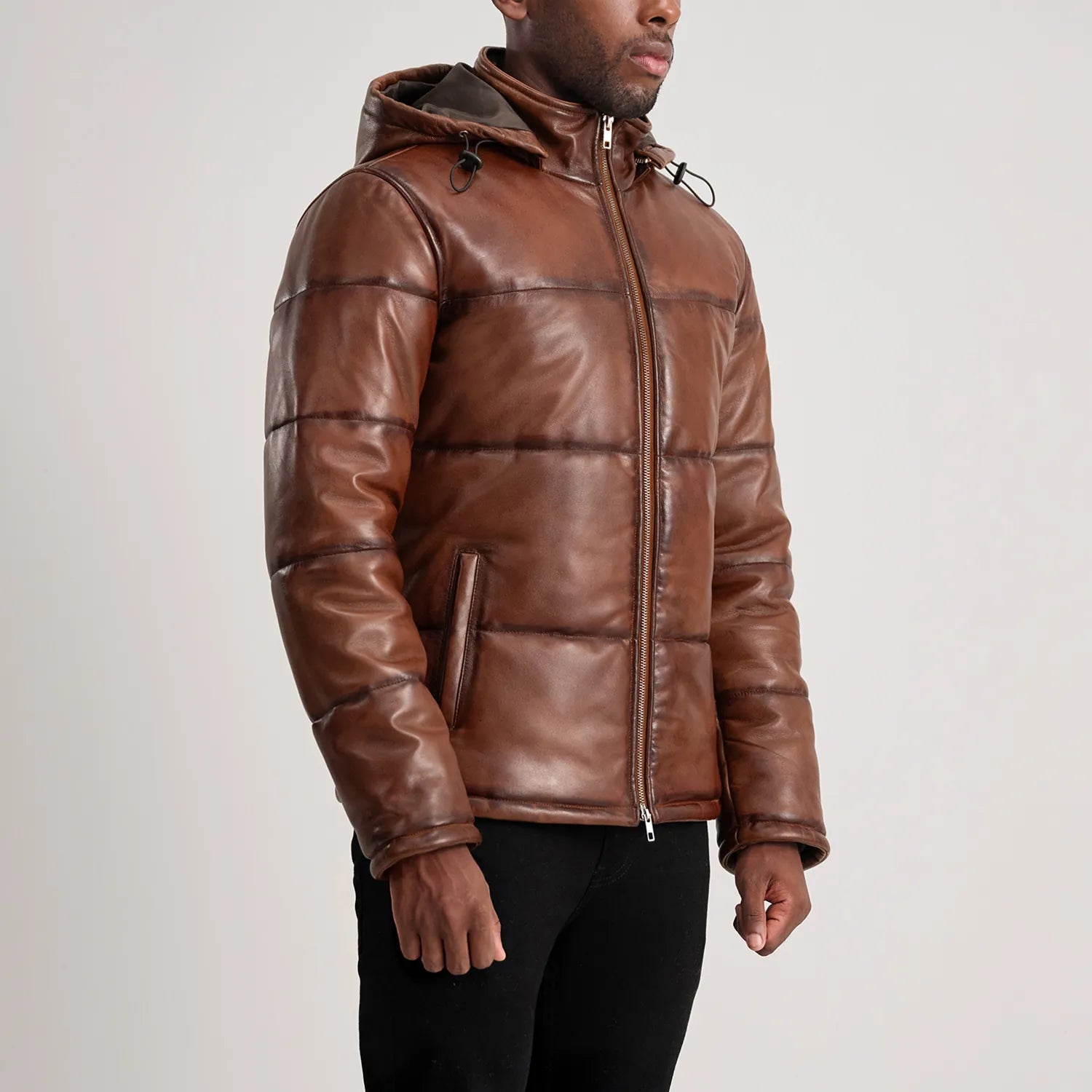 Gordon Hooded Leather Puffer Jacket
