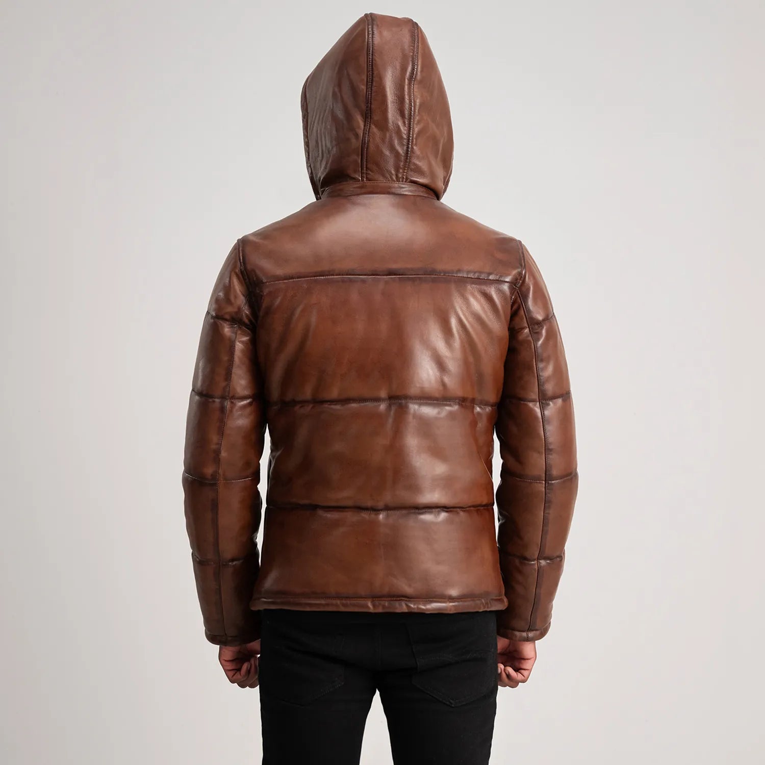 Gordon Hooded Leather Puffer Jacket