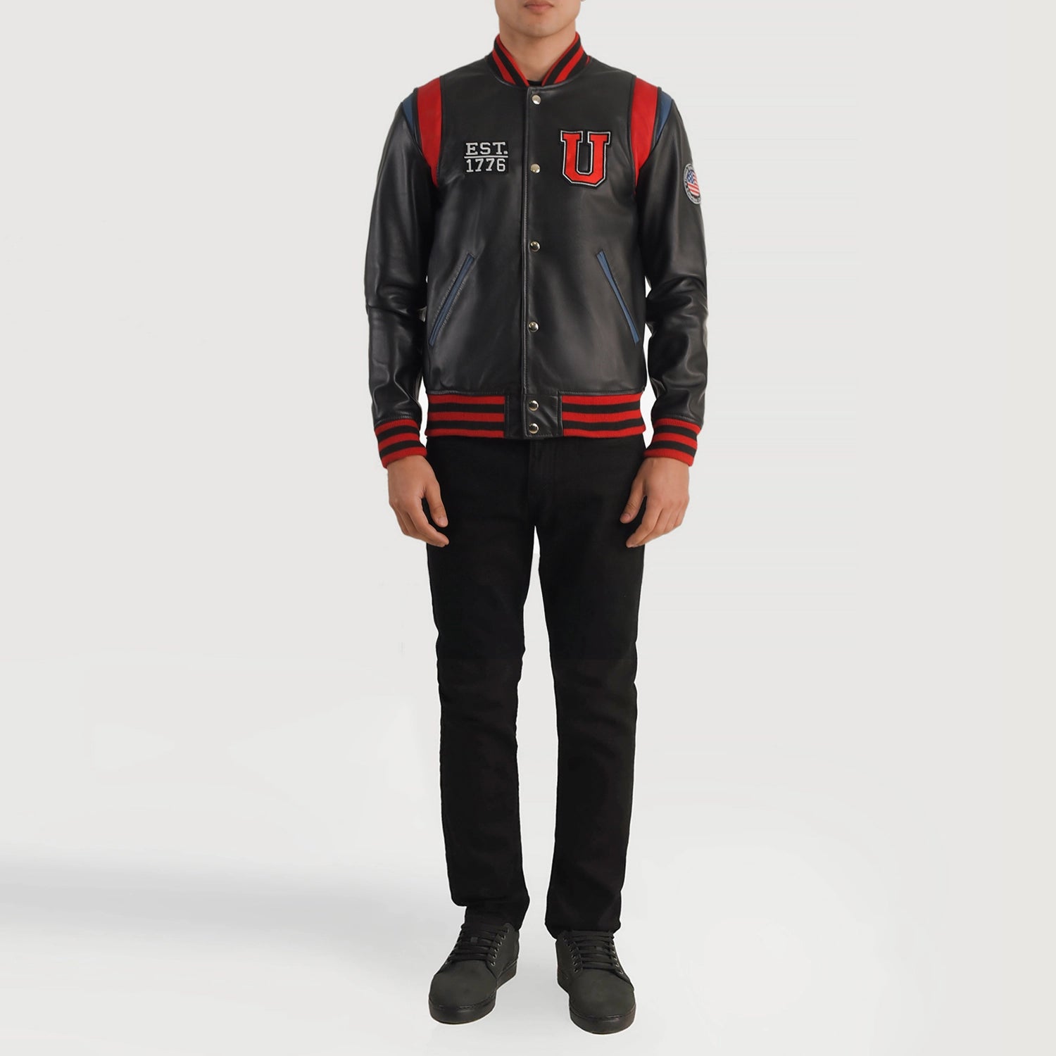 Liberte USA Black Leather Varsity Jacket