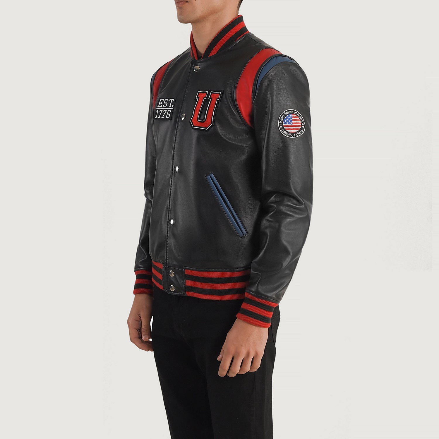 Liberte USA Black Leather Varsity Jacket