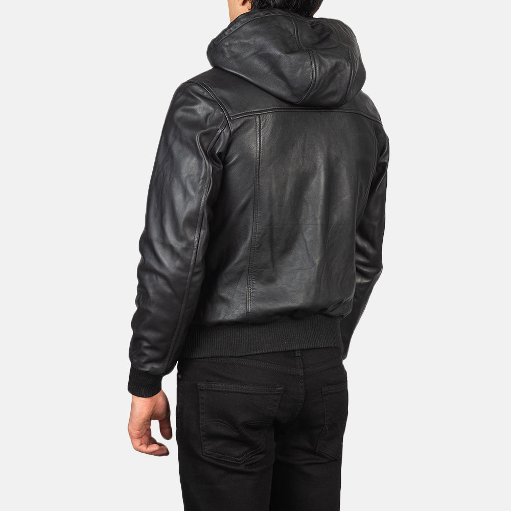 Nintenzo Men's Hooded Leather Jacket