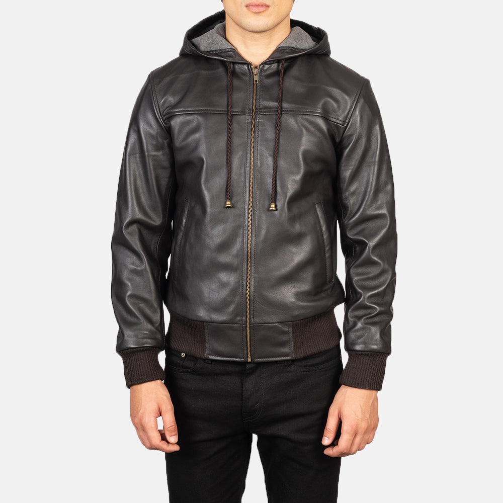 Nintenzo Men's Hooded Leather Jacket