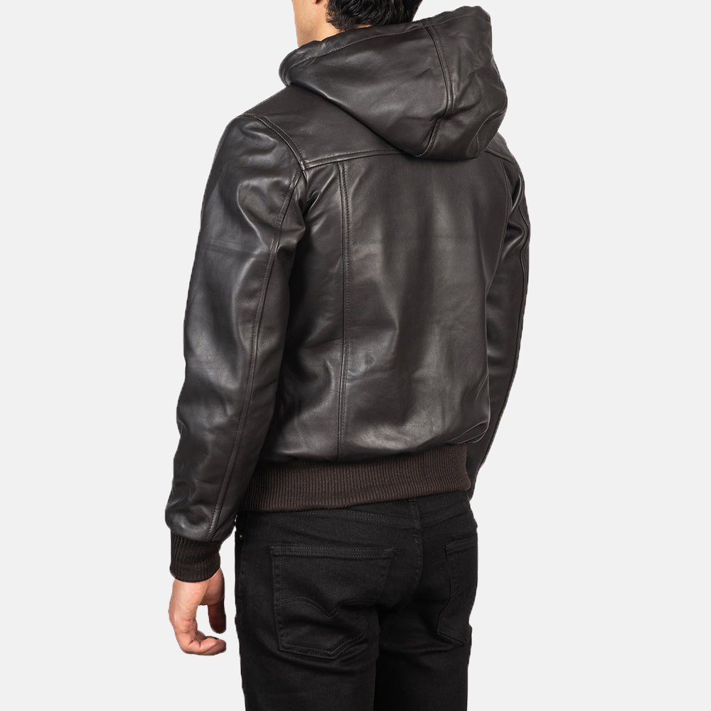 Nintenzo Men's Hooded Leather Jacket
