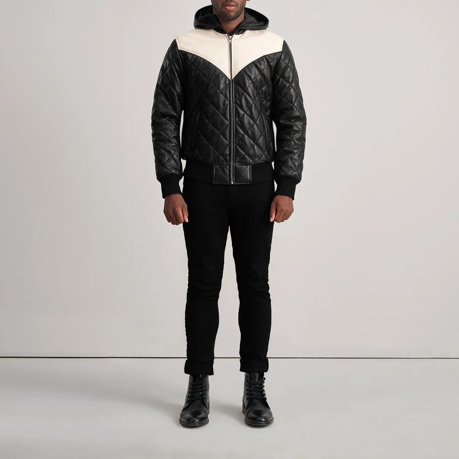 Norman Hooded Bomber Leather Puffer Jacket