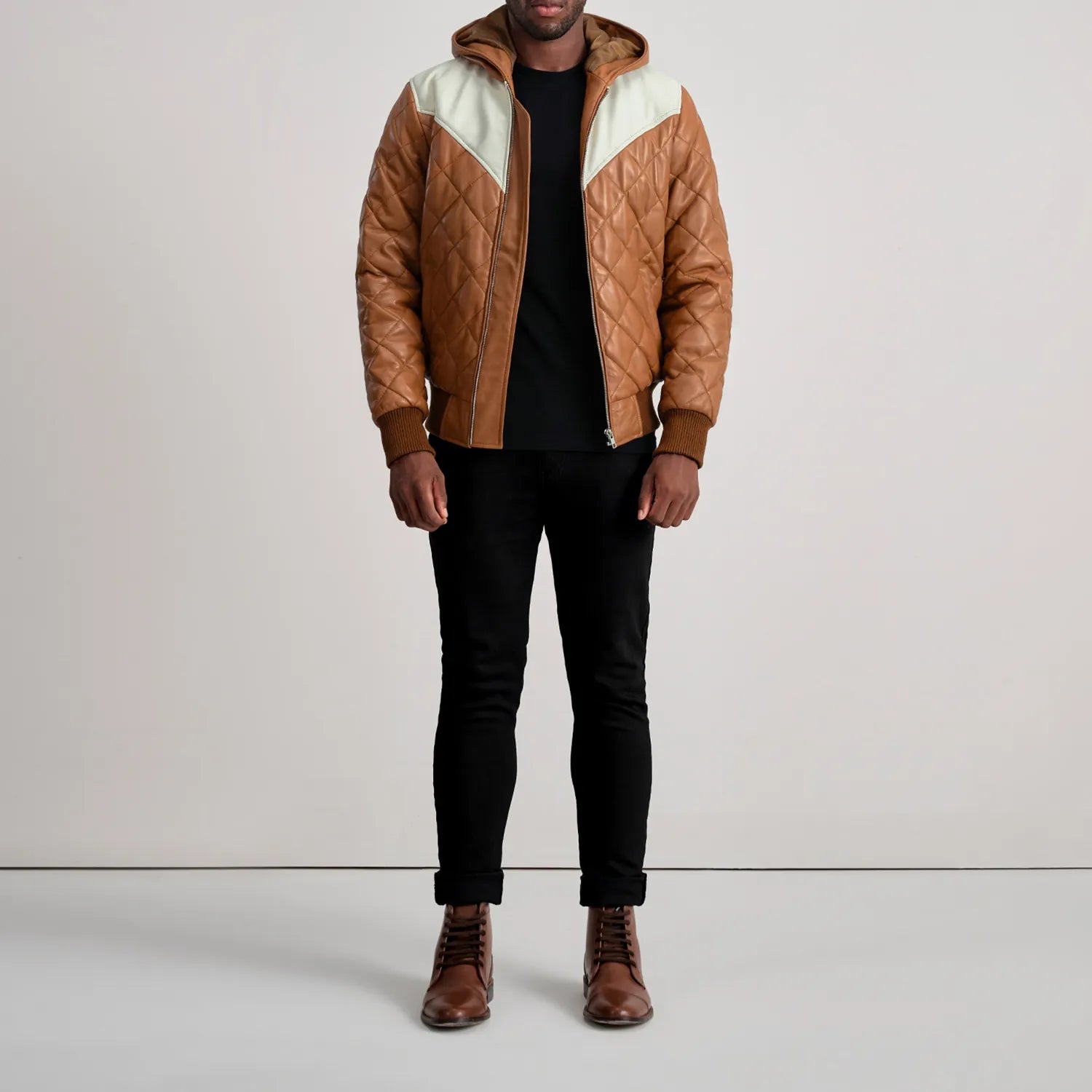 Norman Hooded Bomber Leather Puffer Jacket
