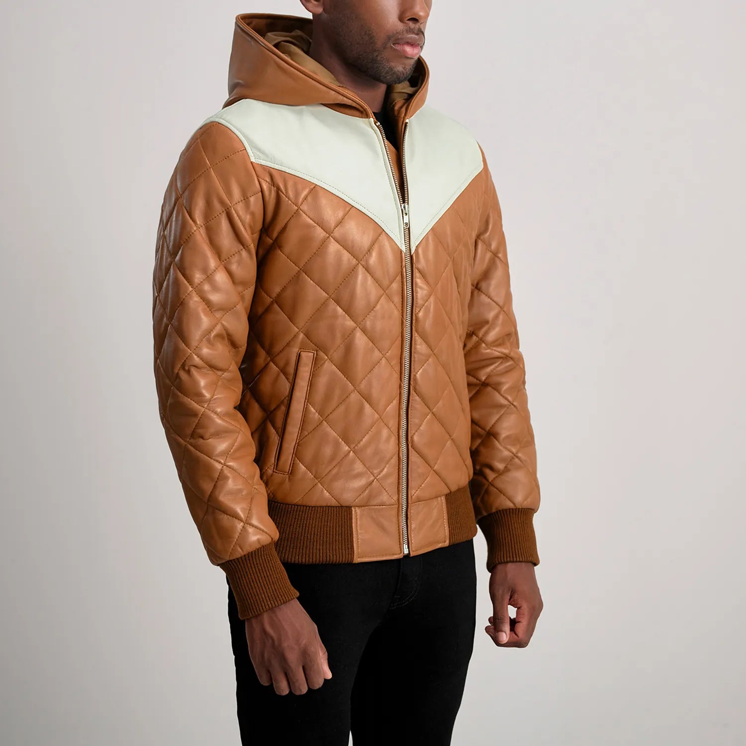 Norman Hooded Bomber Leather Puffer Jacket